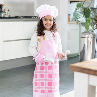 Kookschort met koksmuts en ovenwant - roze